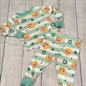 Cocomelon Toddler Girls Green and White Striped Pajama Set